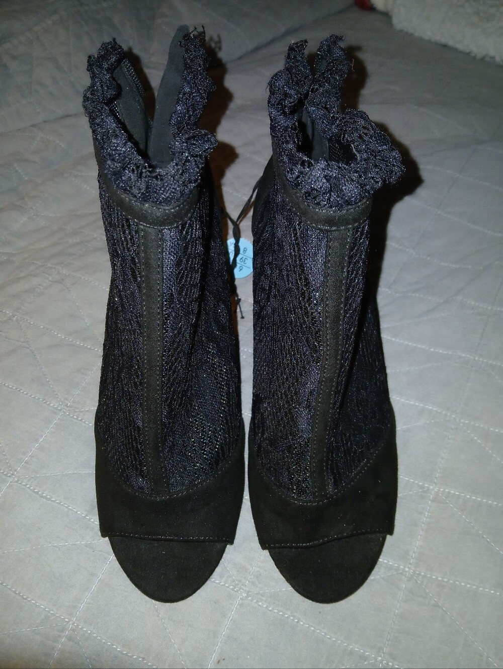 Primark Black Lace & Suede Peep-Toe Ankle Boots